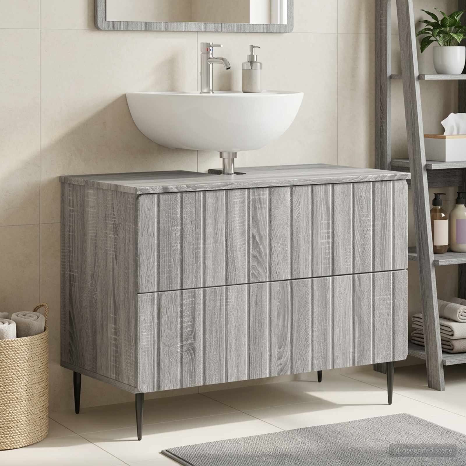vidaXL Шкаф за мивка в баня ZWOLLE Сив Сонома 82 x 41 x 585 см