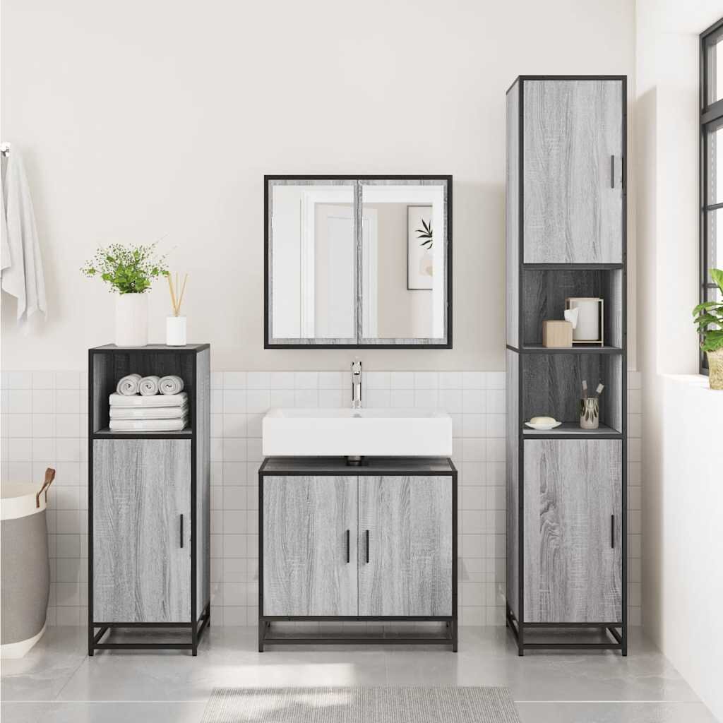 vidaXL Шкаф за мивка в банята Grey Sonoma Инженерна дървесина