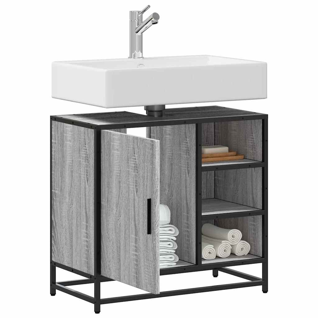 vidaXL Шкаф за мивка в банята Grey Sonoma Инженерна дървесина