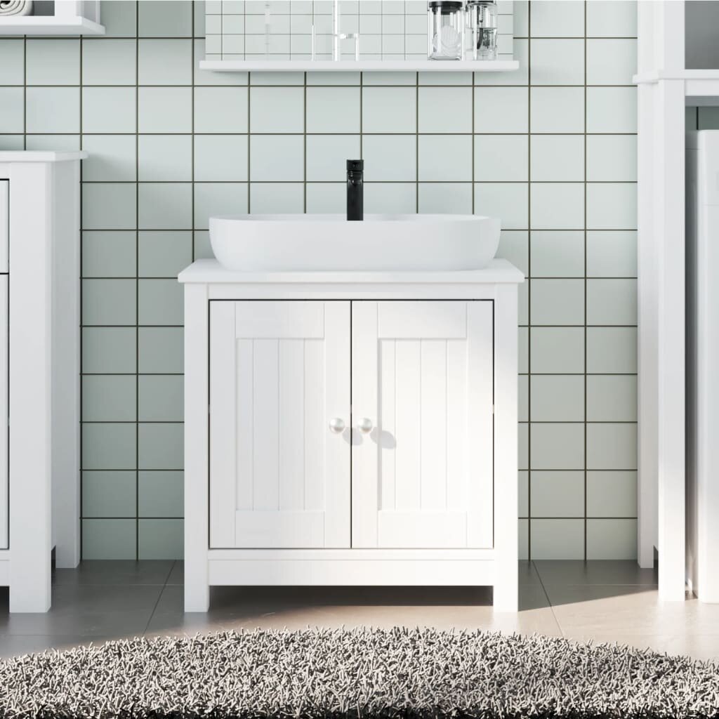 vidaXL Шкаф за мивка за баня "BERG" бял 60x34x59 см бор масив