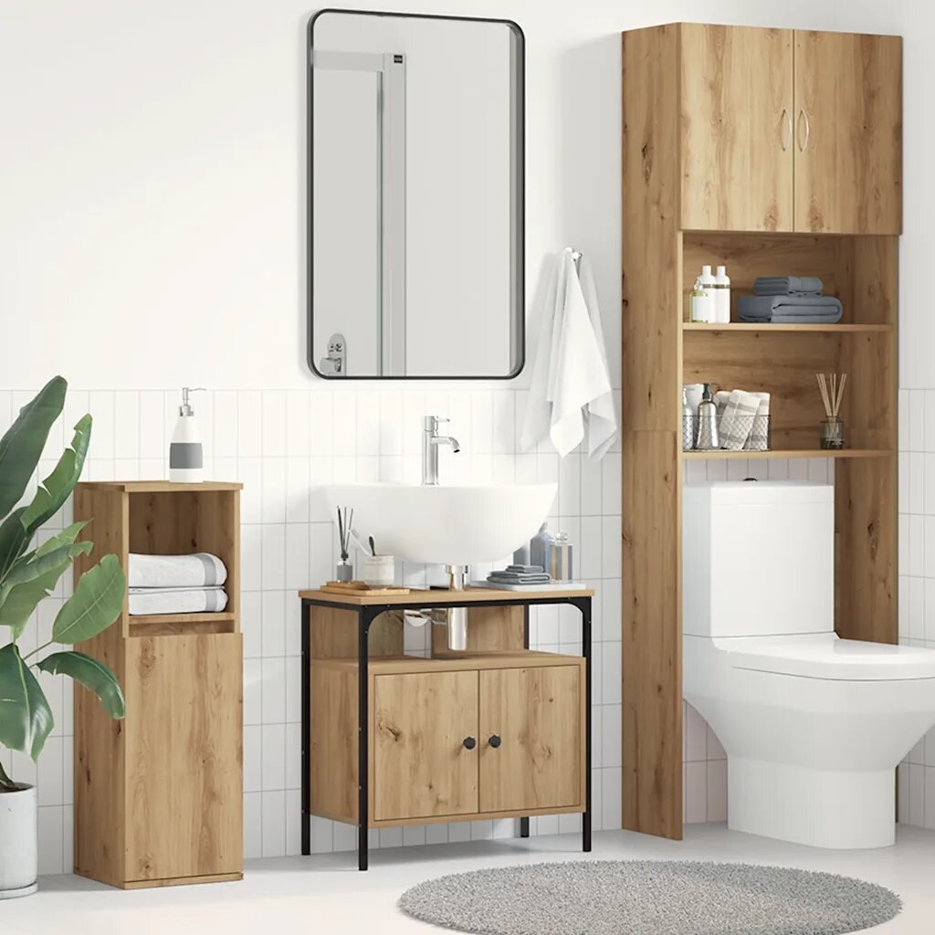 vidaXL Шкаф за мивка за баня дъб артизан 60x30x60см инженерно дърво
