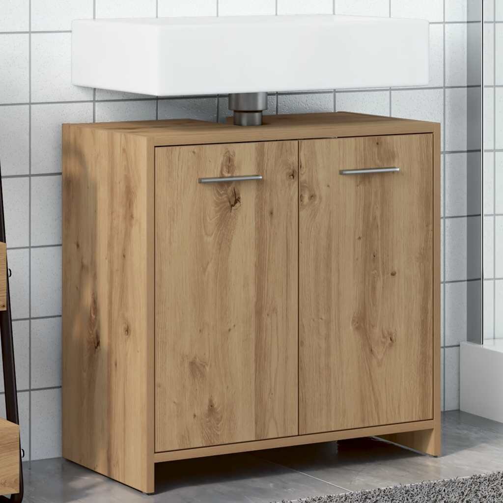 vidaXL Шкаф за мивка за баня дъб артизан 60x33x60см инженерно дърво