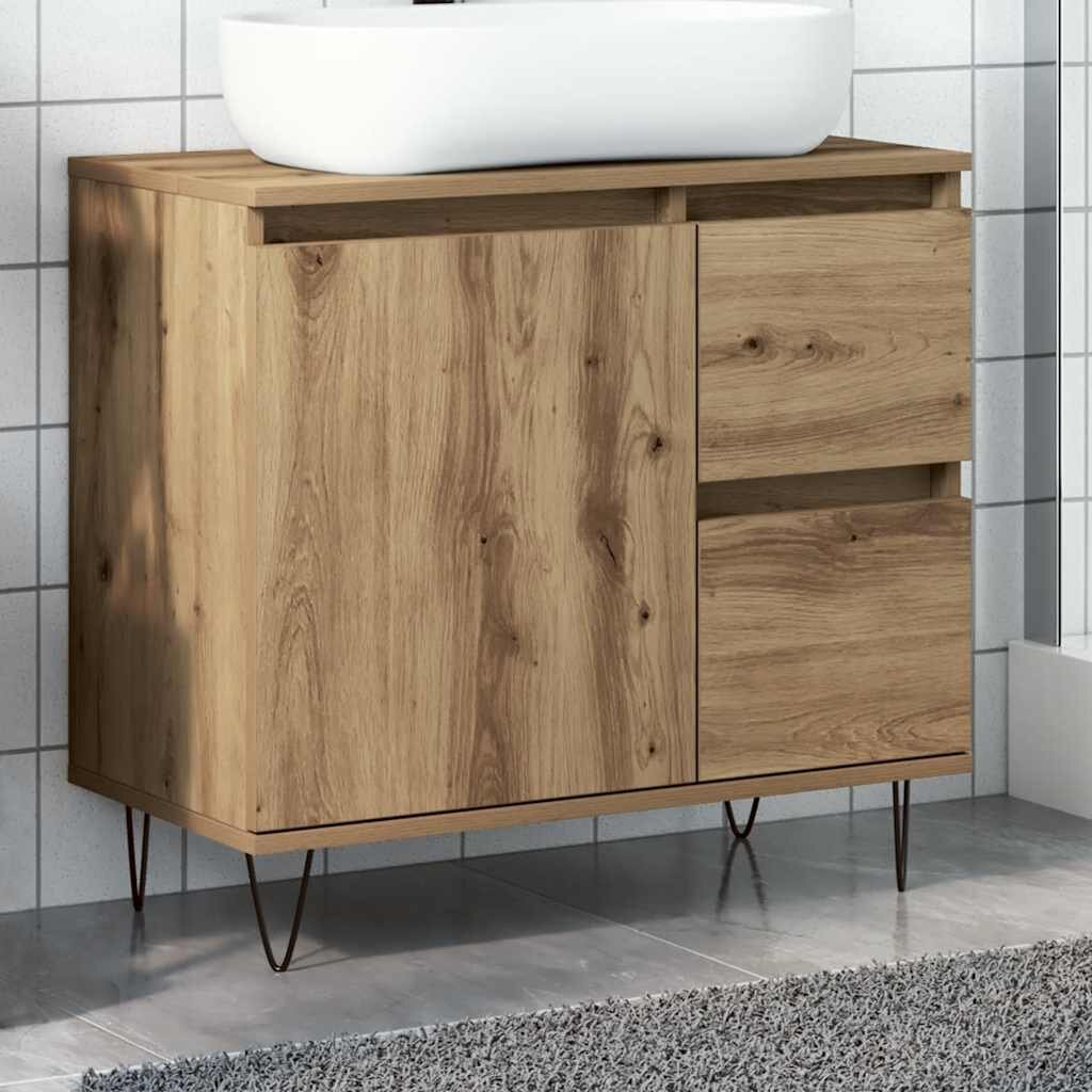 vidaXL Шкаф за мивка за баня дъб артизан 65x33x60см инженерно дърво