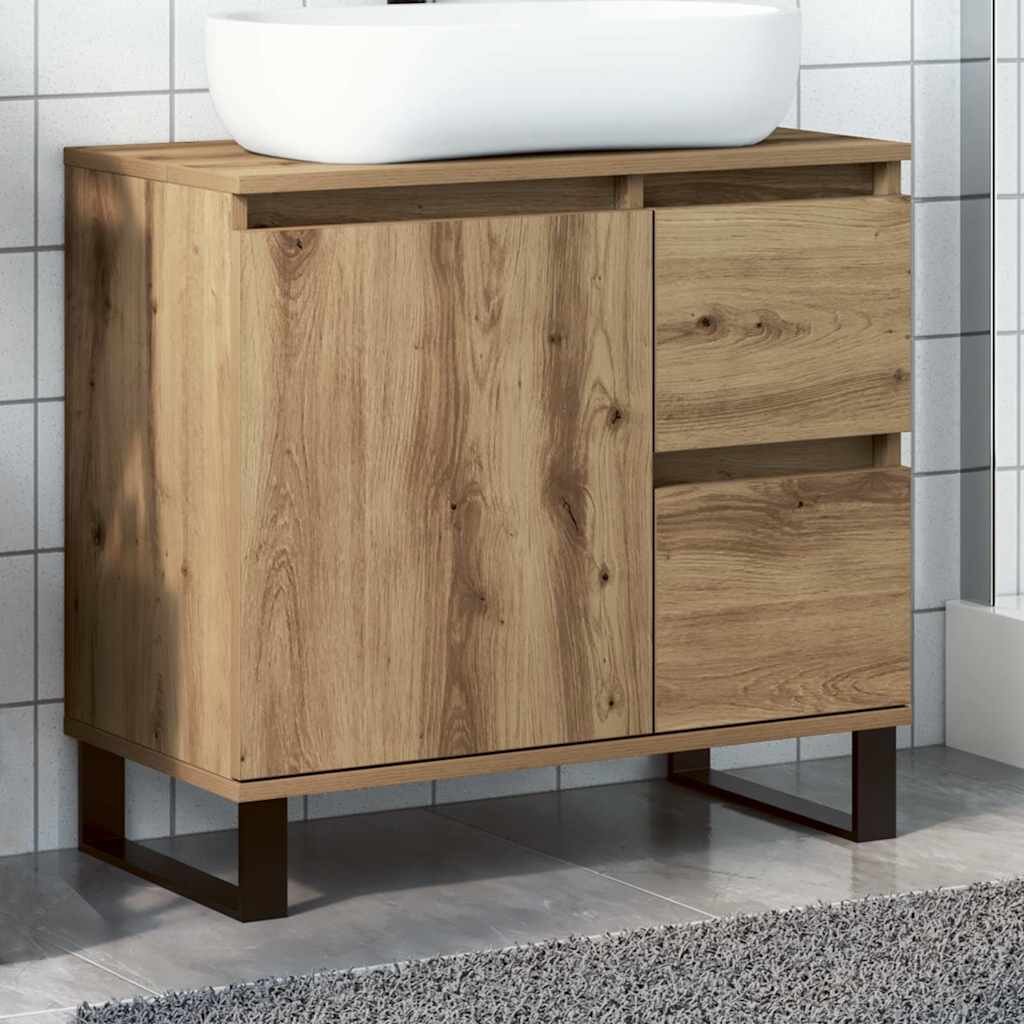 vidaXL Шкаф за мивка за баня дъб артизан 65x33x60см инженерно дърво