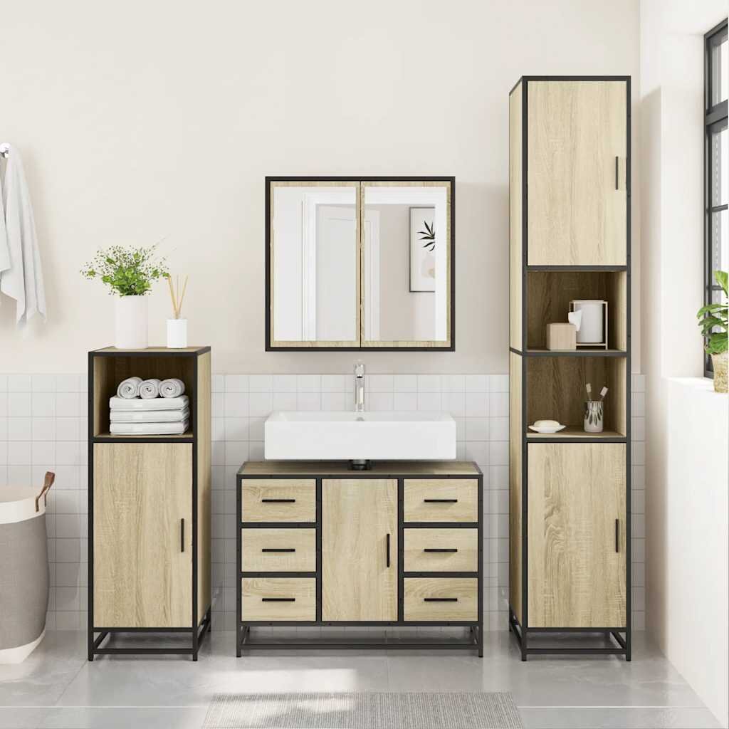 vidaXL Шкаф за мивка за баня дъб сонома 80x33x60 см инженерно дърво