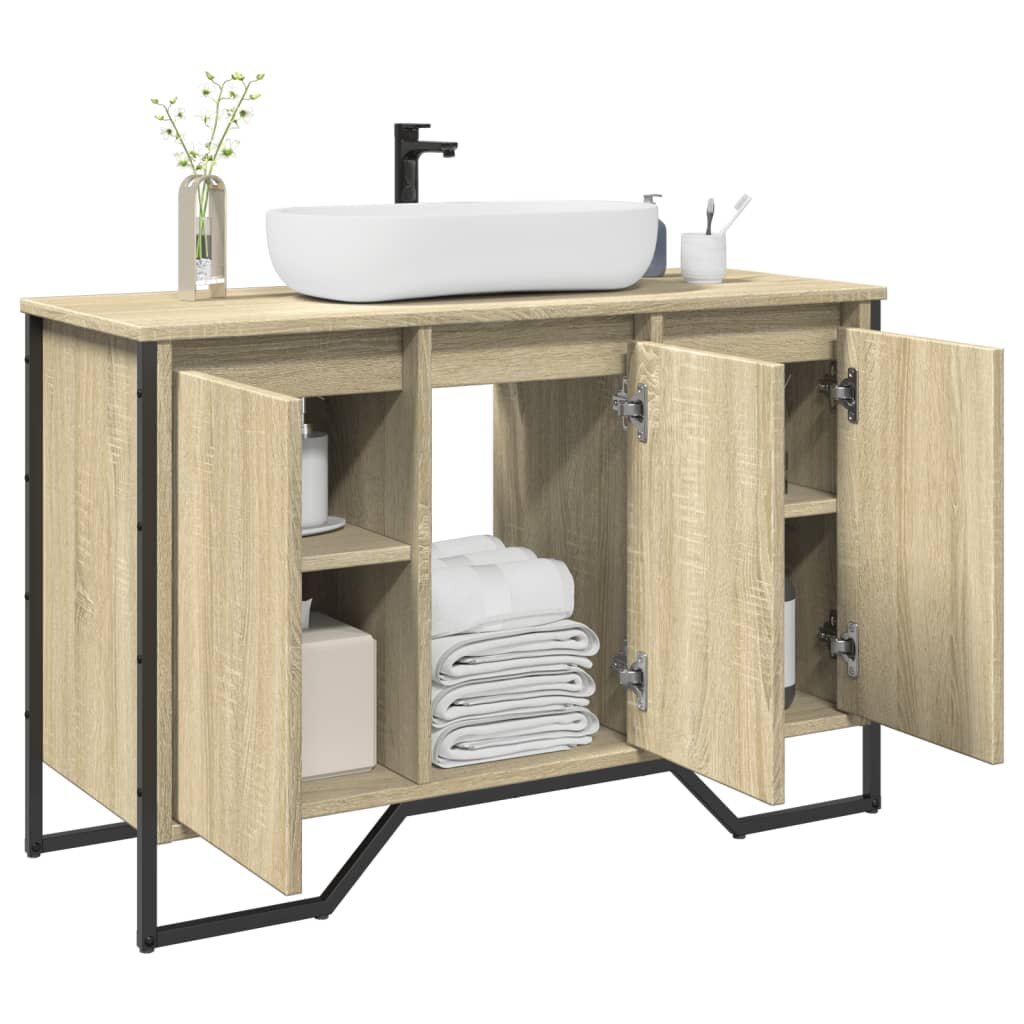vidaXL Шкаф за мивка за баня дъб сонома 91x35x60 см инженерно дърво