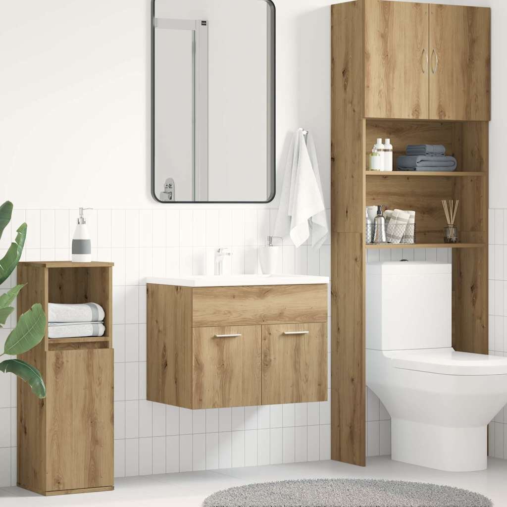 vidaXL Шкаф за мивка за баня дъбов 60x385x46 см инженерно дърво