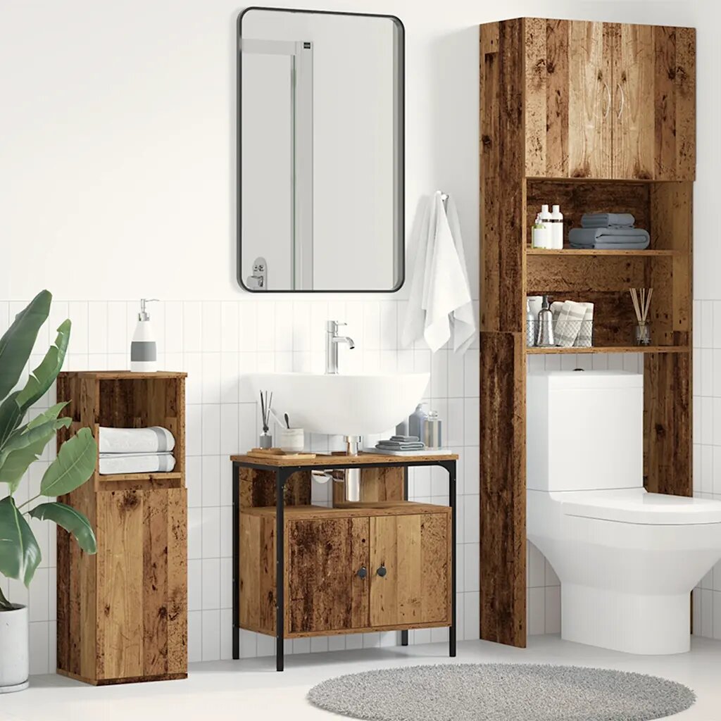 vidaXL Шкаф за мивка за баня старо дърво 60x30x60см инженерно дърво