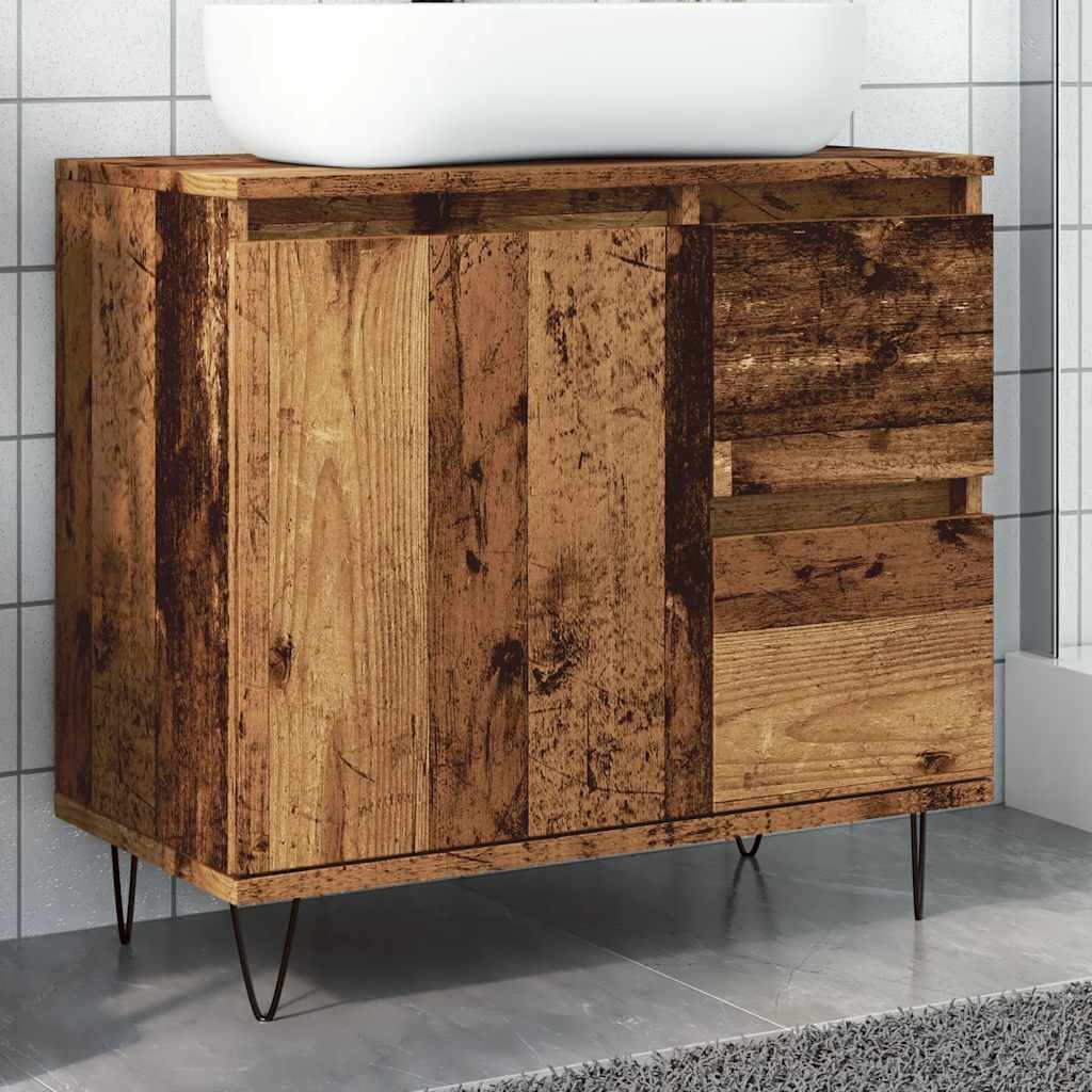 vidaXL Шкаф за мивка за баня старо дърво 65x33x60см инженерно дърво