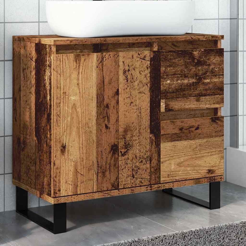 vidaXL Шкаф за мивка за баня старо дърво 65x33x60см инженерно дърво