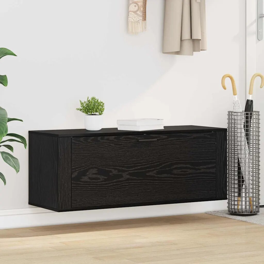 vidaXL Шкаф за обувки 100 x 35 x 38 см Инженерна дървесина Черен дъб