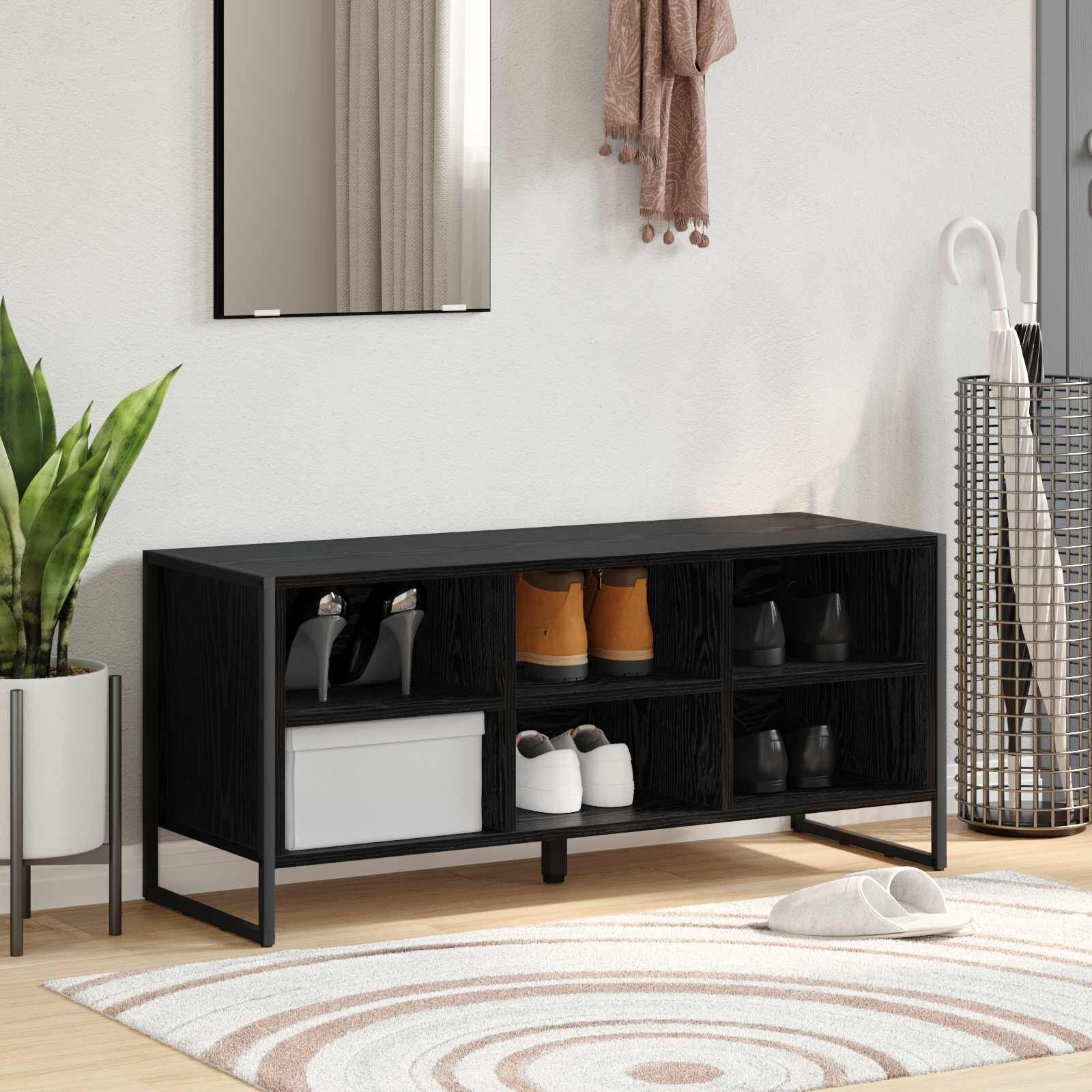 vidaXL Шкаф за обувки 100 x 35 x 44 см Инженерна дървесина Черния дъб