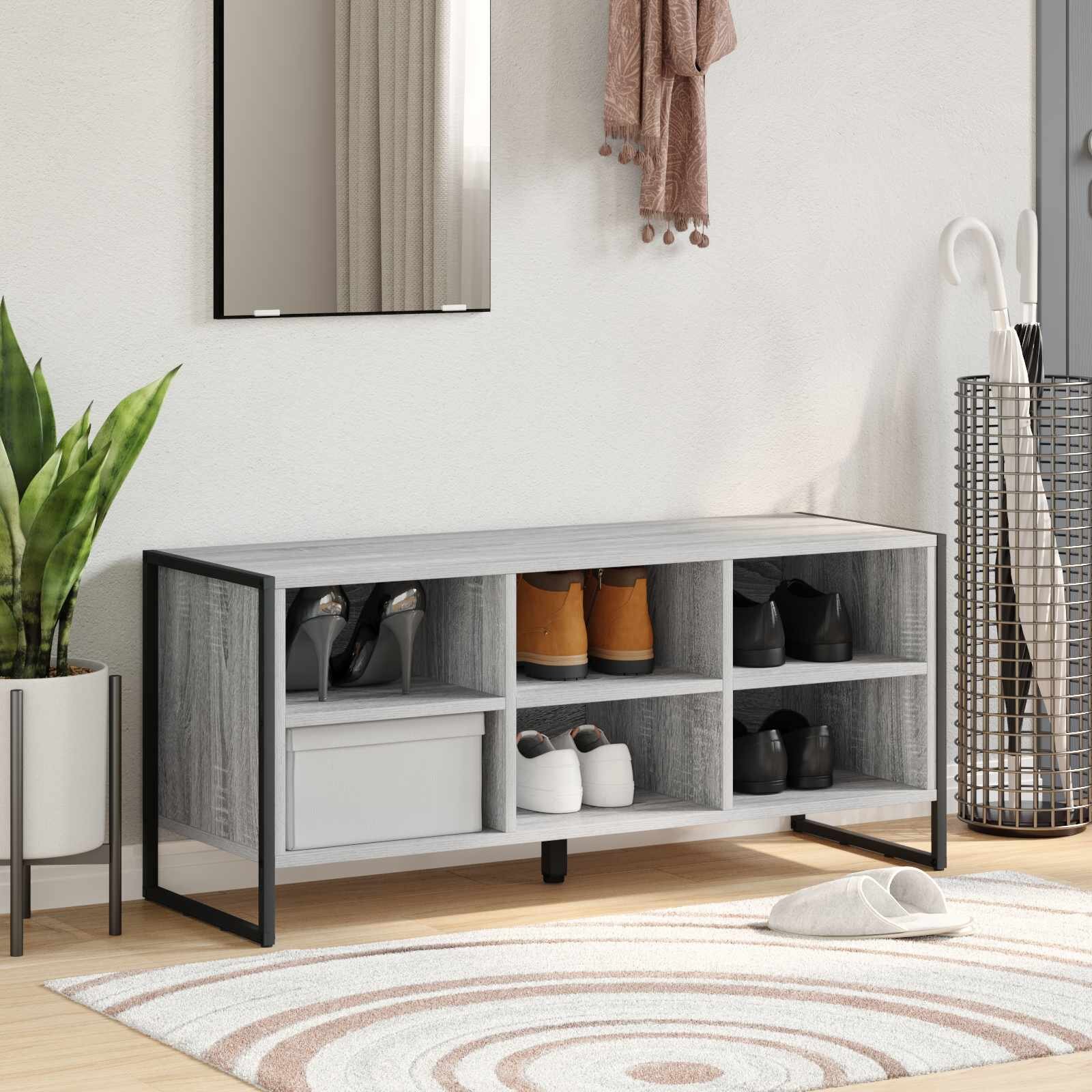 vidaXL Шкаф за обувки 100 x 35 x 44 см Инженерна дървесина Сив Сонома