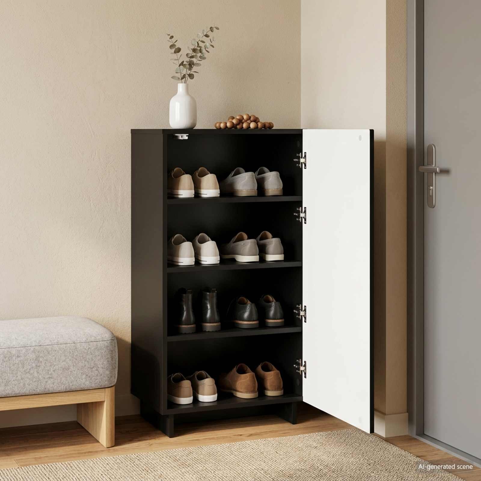 vidaXL Шкаф за обувки 48 x 38 x 875 см Инженерно дърво Черно