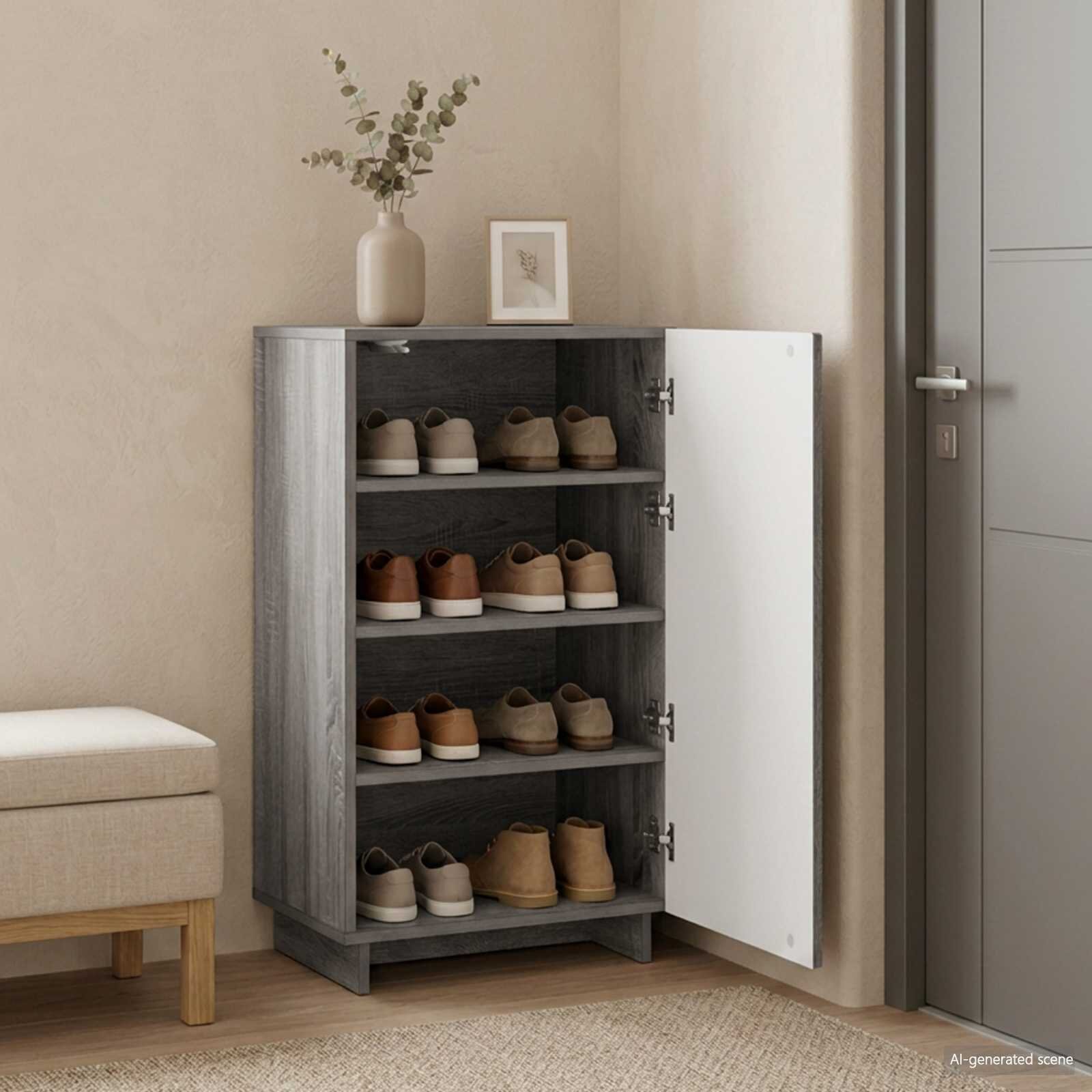 vidaXL Шкаф за обувки 48 x 38 x 875 см Инженерно дърво Сив Сонома