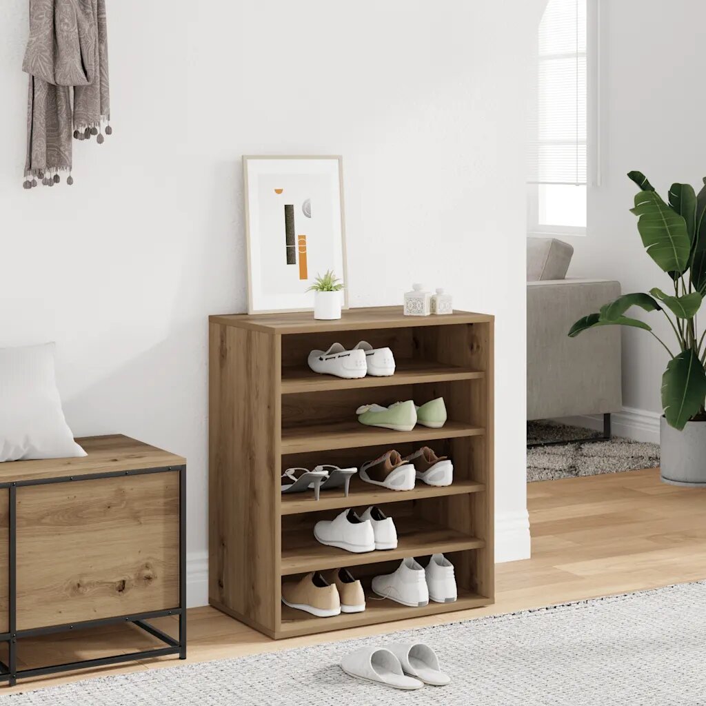 vidaXL Шкаф за обувки 60 x 35 x 70 cm Дъб артизан 5 рафта