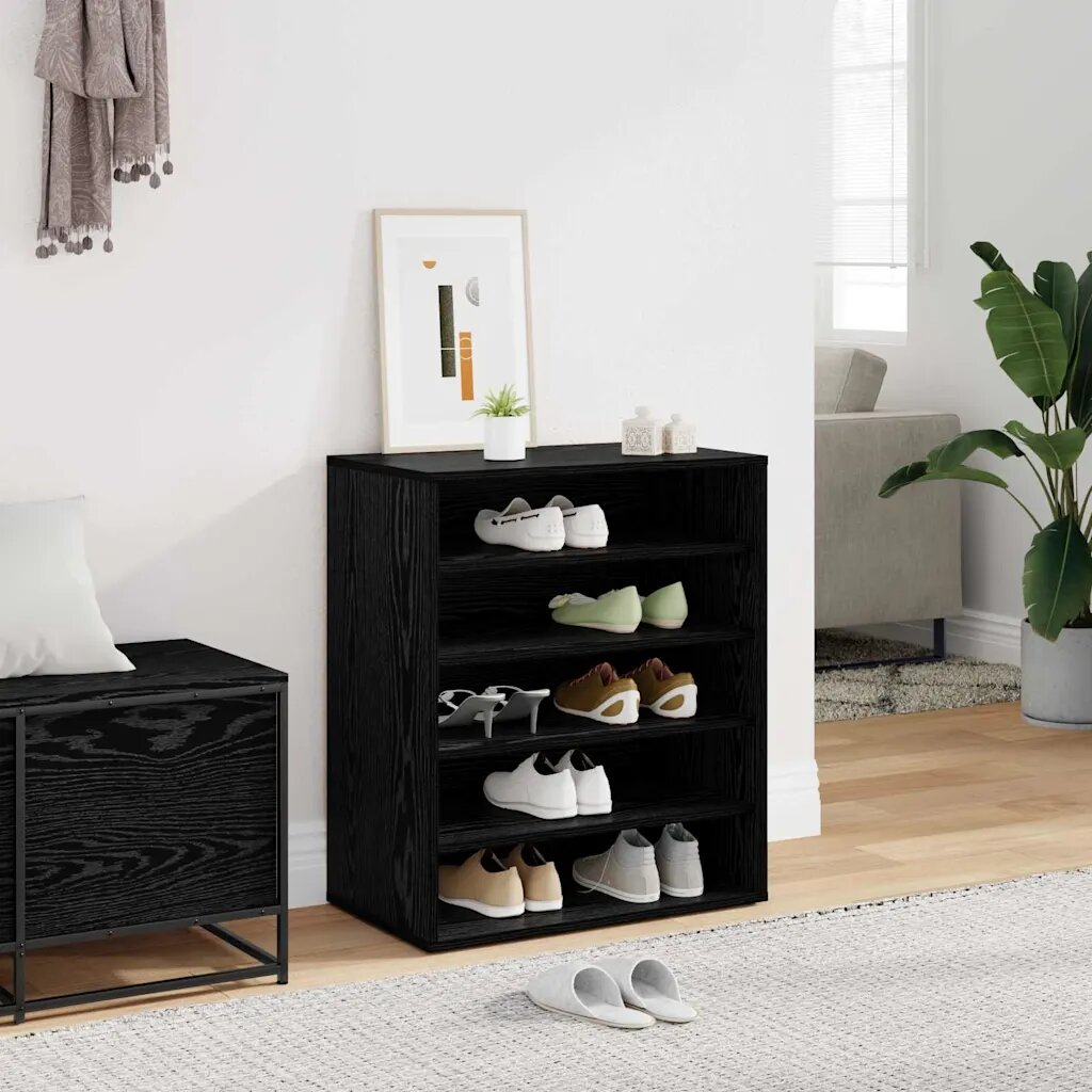 vidaXL Шкаф за обувки 60 x 35 x 70 cm Инженерна дървесина Черен дъб
