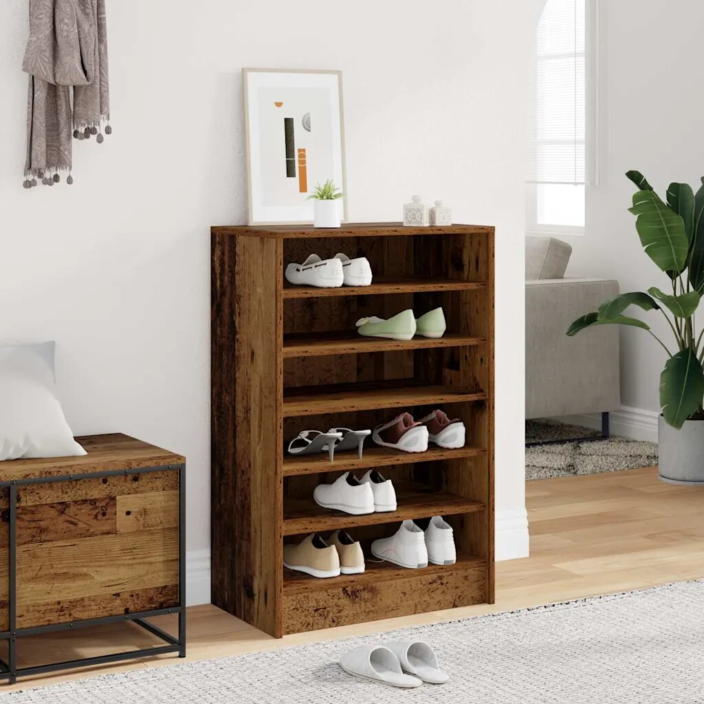 vidaXL Шкаф за обувки 60 x 35 x 92 cm Старо дърво