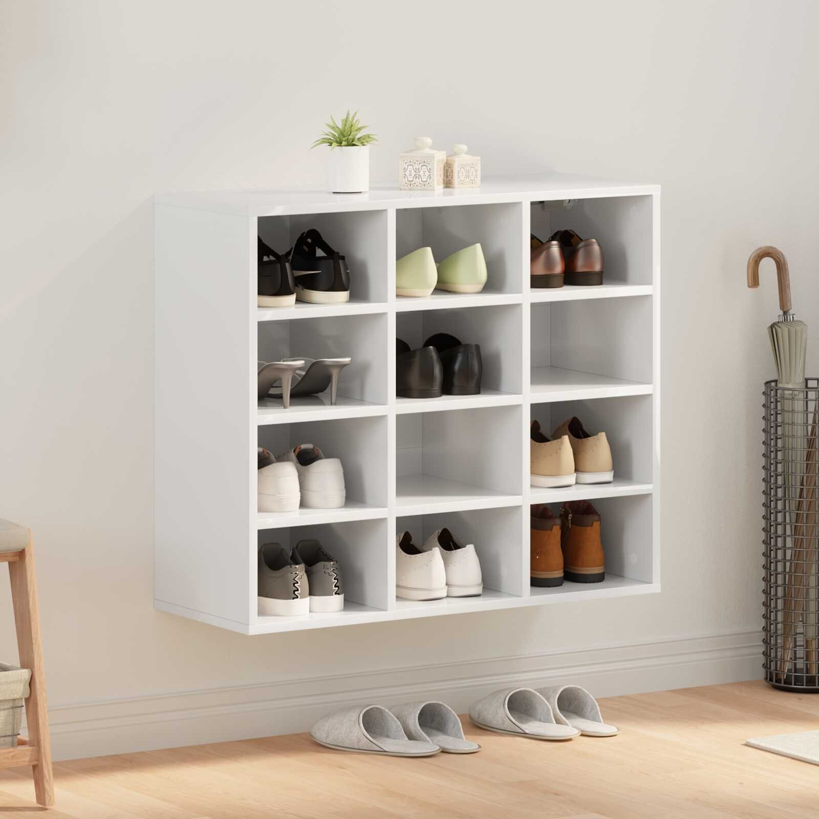 vidaXL Шкаф за обувки 775 x 30 x 67 см Инженерна дървесина Бяло