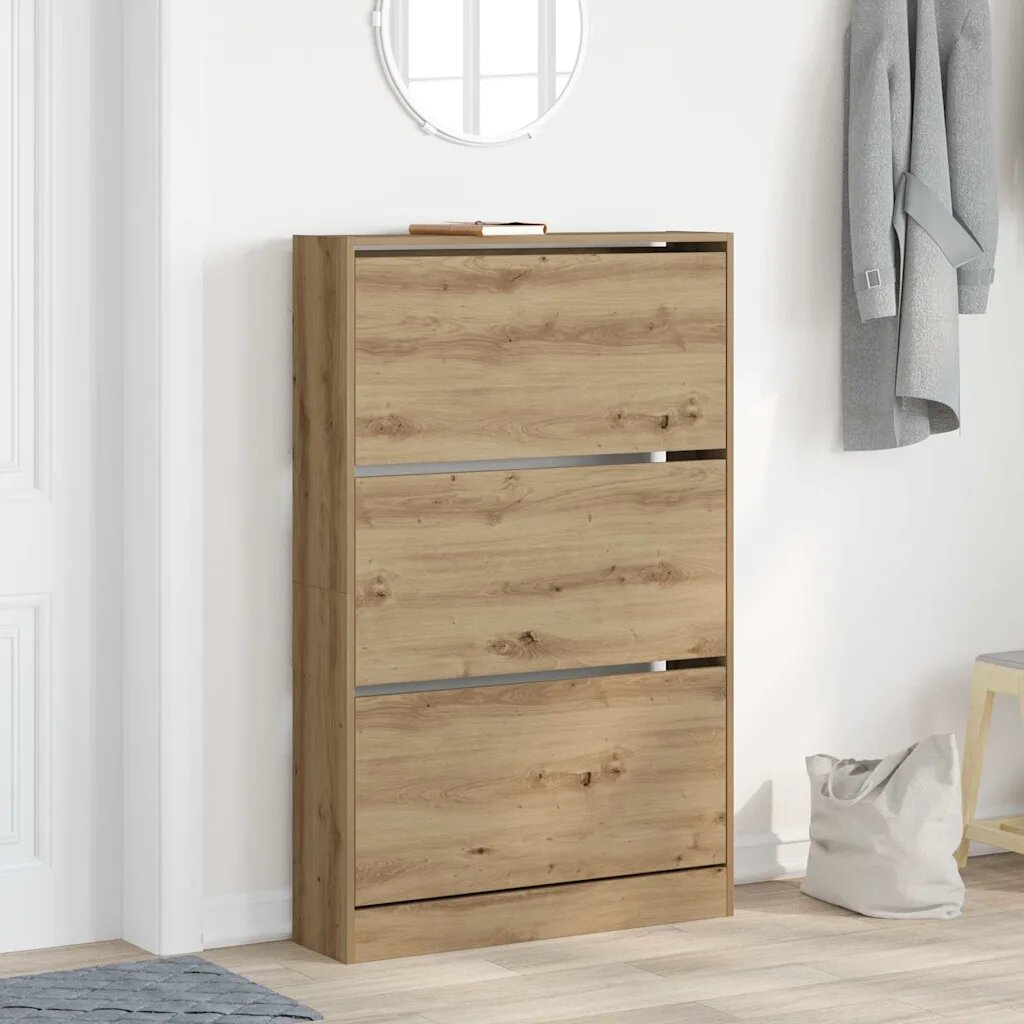 vidaXL Шкаф за обувки 80 x 21 x 1255 cm Инженерна дървесина Дъб