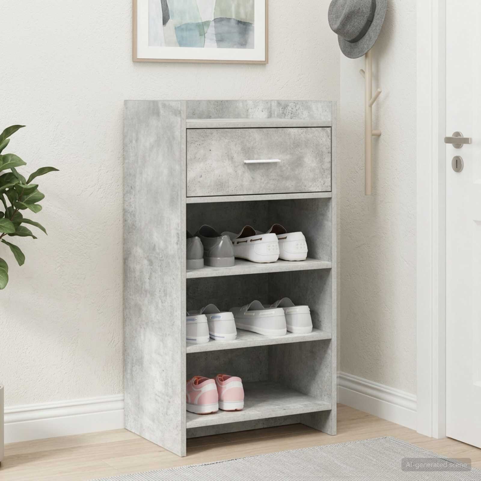 vidaXL Шкаф за обувки Бетонно сиво 48 x 36 x 92 см Инженерна дървесина