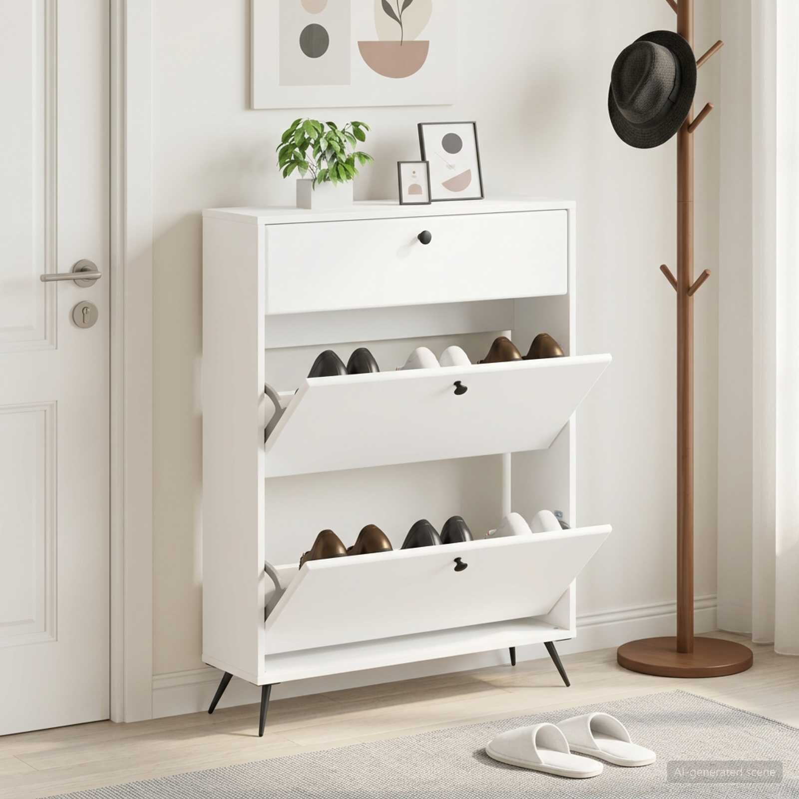 vidaXL Шкаф за обувки BREDA 78 x 24 x 103 см Инженерна дървесина Бяло
