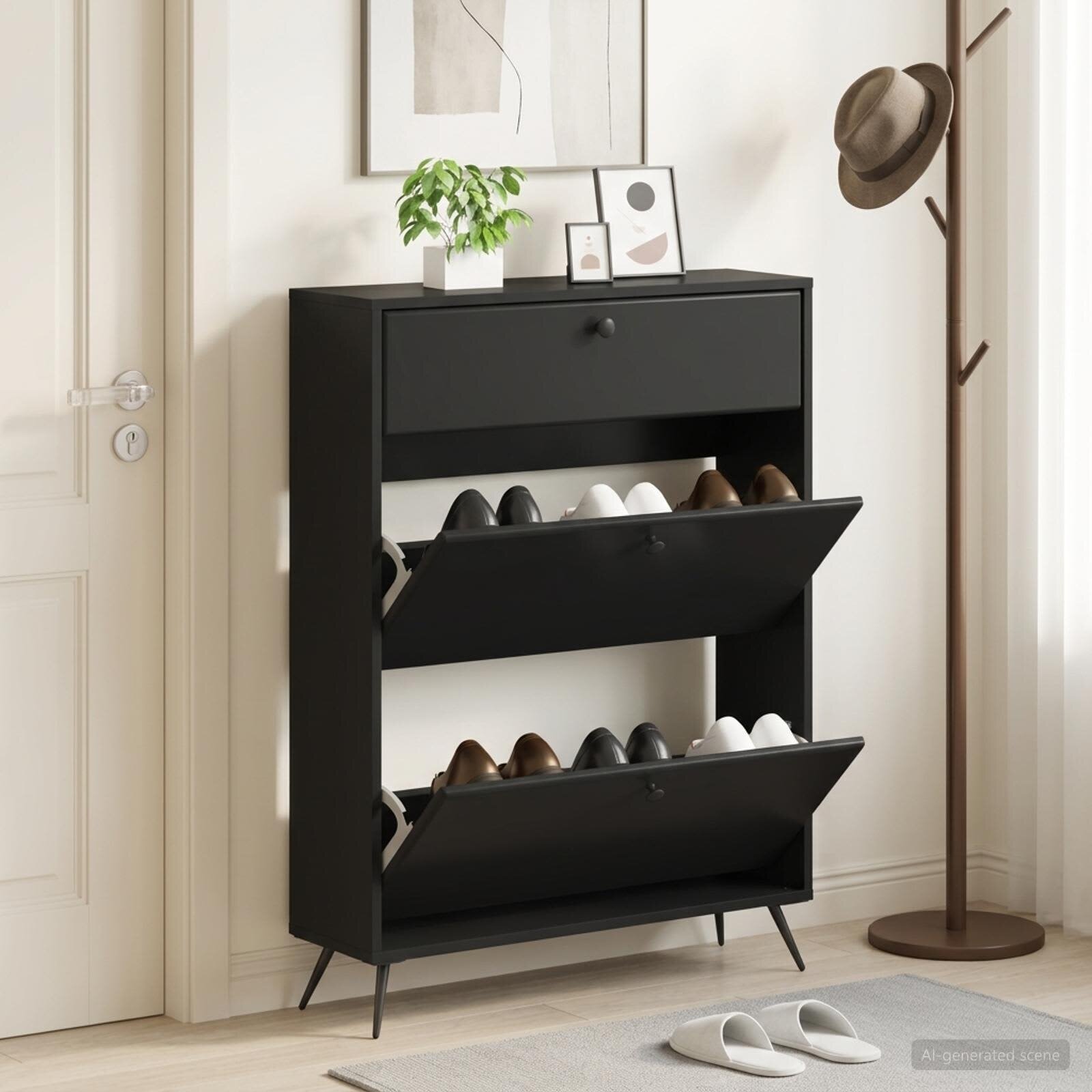 vidaXL Шкаф за обувки BREDA 78 x 24 x 103 см Инженерна дървесина Черно