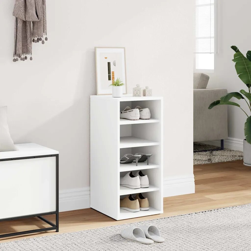 vidaXL Шкаф за обувки бял 315x35x70 см инженерно дърво