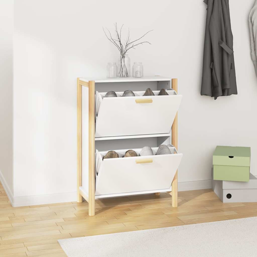 vidaXL Шкаф за обувки бял 575x33x80 см инженерно дърво