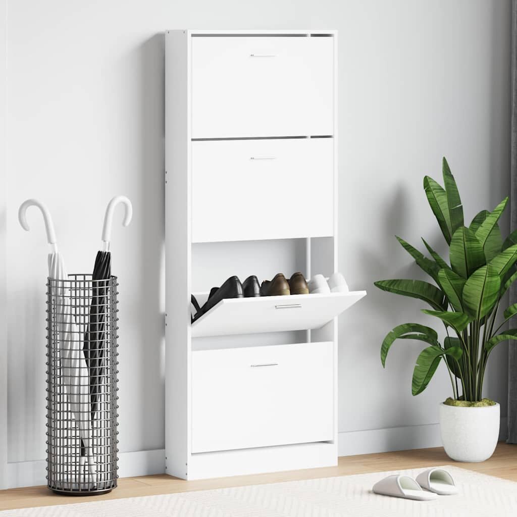 vidaXL Шкаф за обувки бял 59x17x150 см инженерно дърво