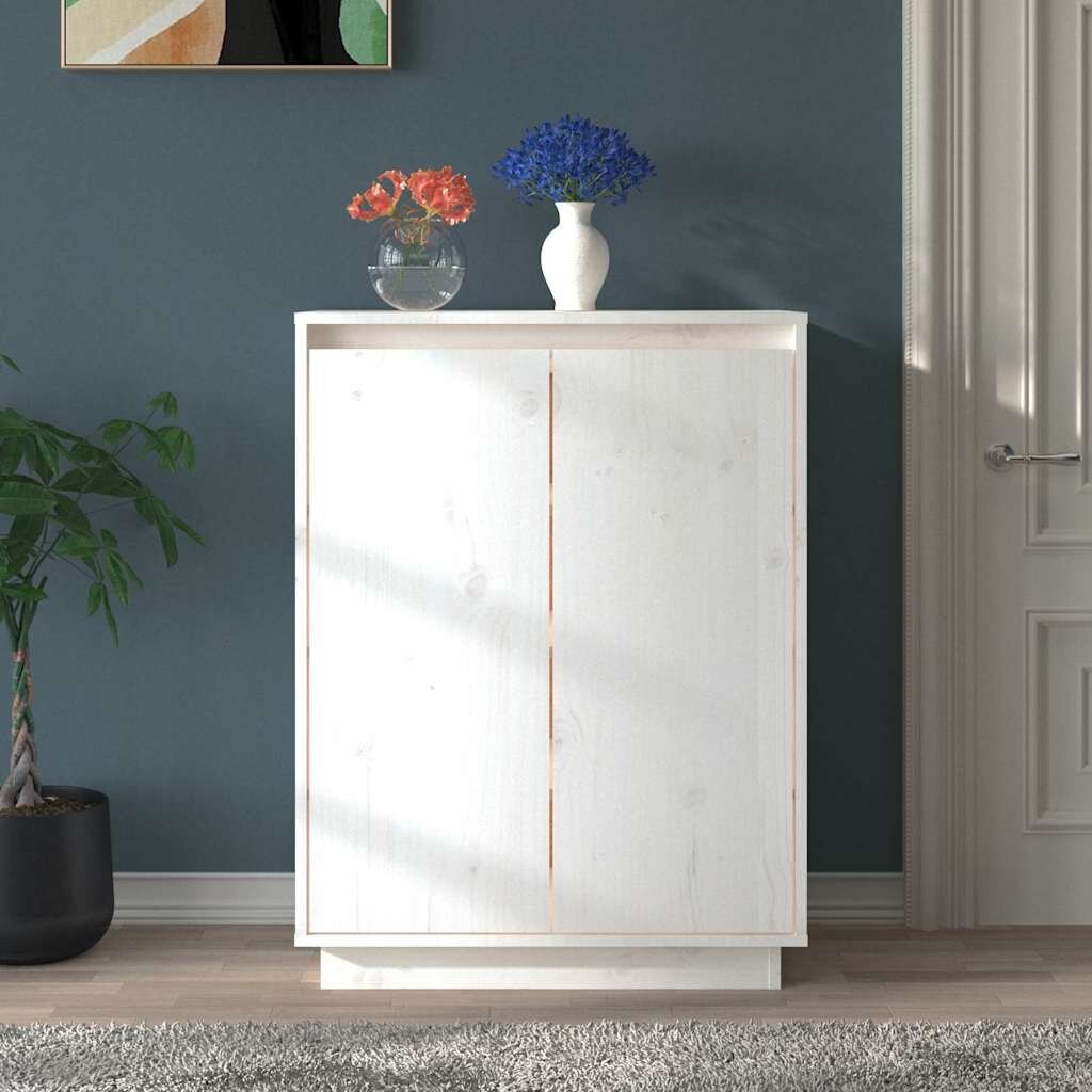 vidaXL Шкаф за обувки бял 60x35x80 см бор масив