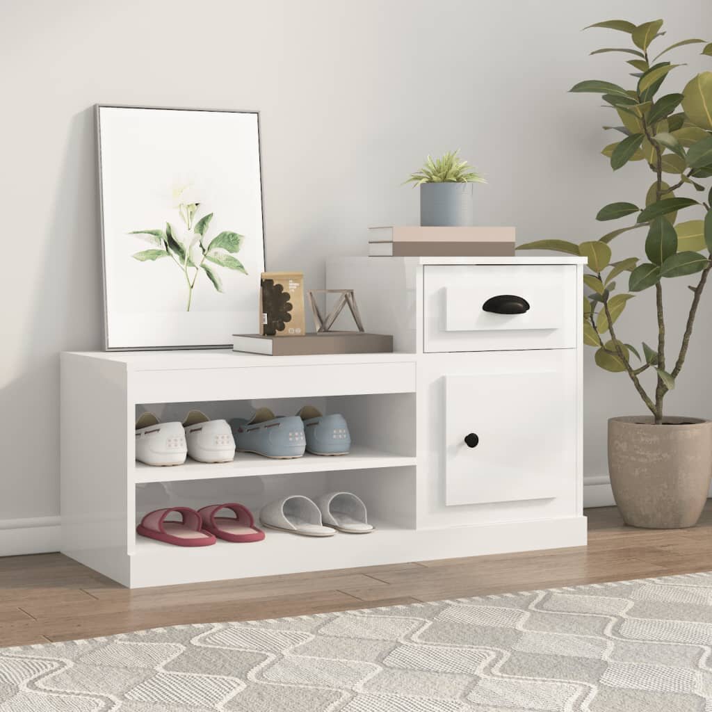 vidaXL Шкаф за обувки бял гланц 100x42x60 см инженерно дърво