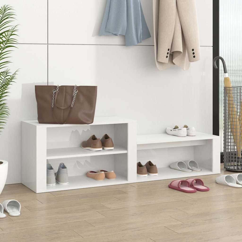 vidaXL Шкаф за обувки бял гланц 150x35x45 см инженерно дърво