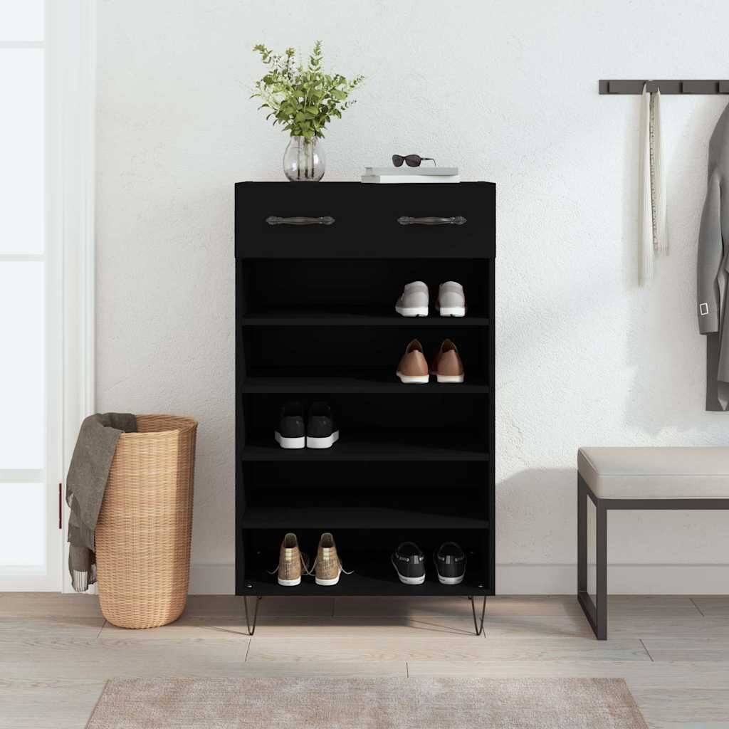 vidaXL Шкаф за обувки черен 60x35x105 см инженерно дърво