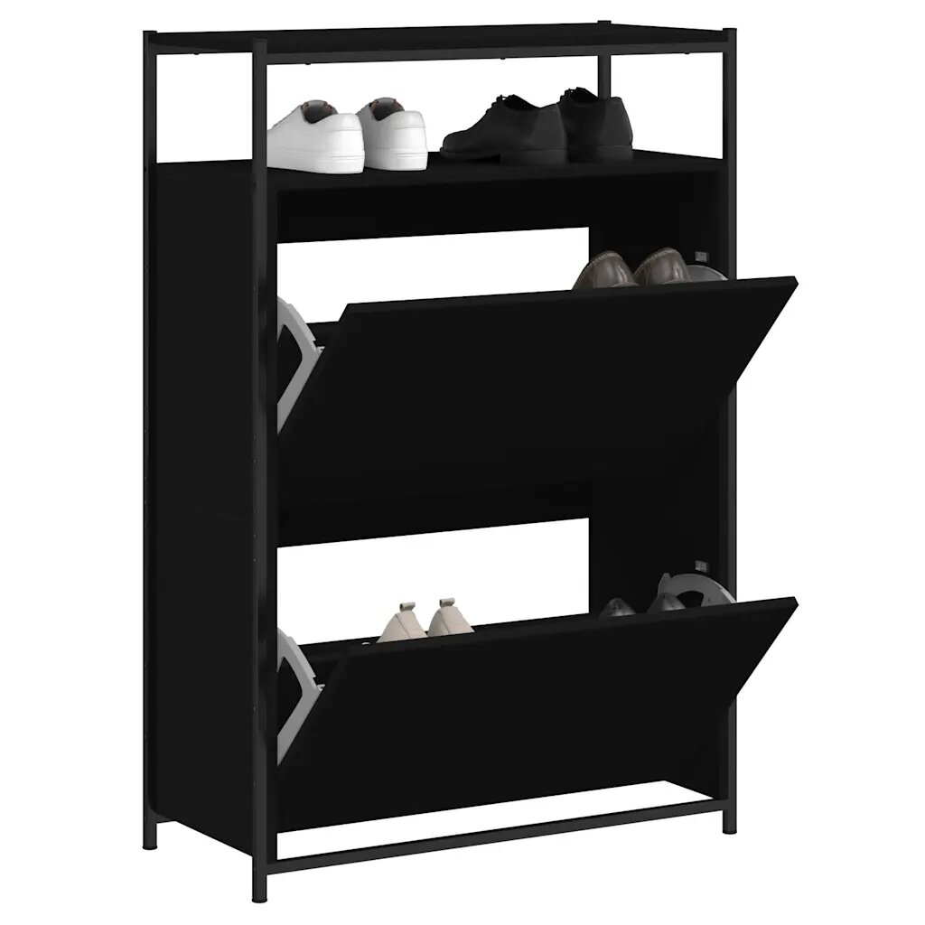 vidaXL Шкаф за обувки черен 75x34x112 см инженерно дърво