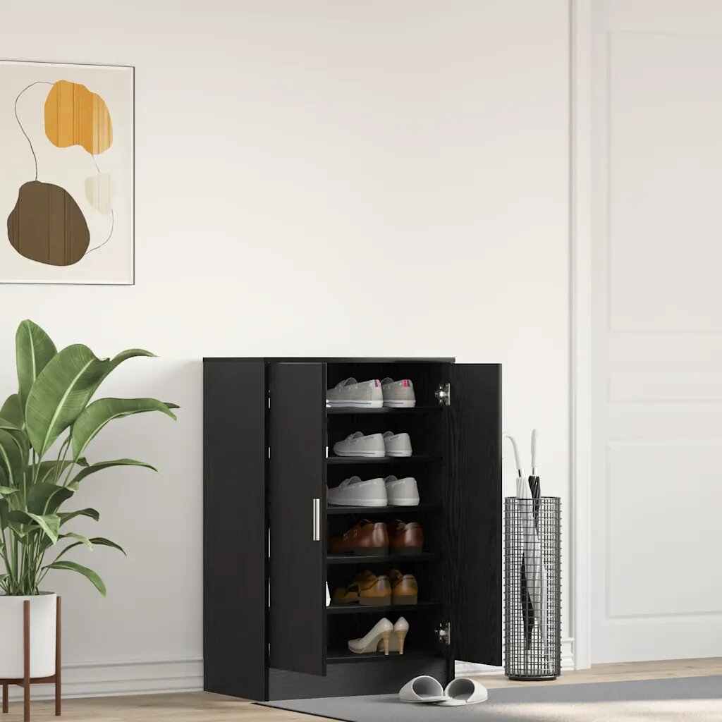 vidaXL Шкаф за обувки черен дъб 60x35x92 см инженерно дърво
