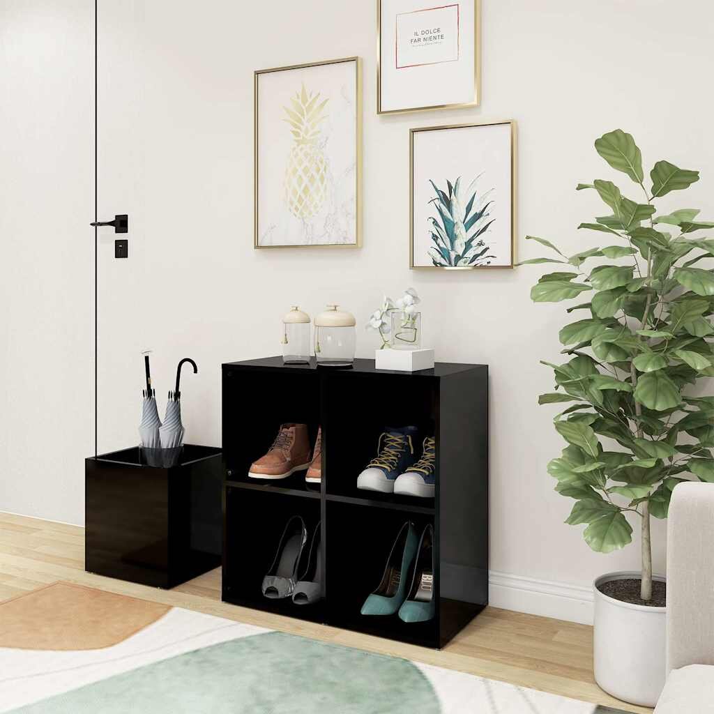 vidaXL Шкаф за обувки черен гланц 105x355x70 см инженерно дърво