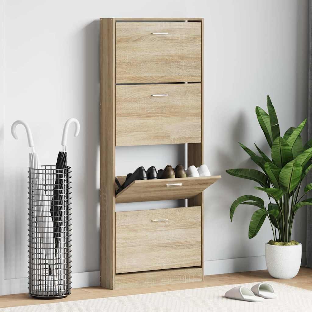 vidaXL Шкаф за обувки дъб 59x17x150 см инженерно дърво