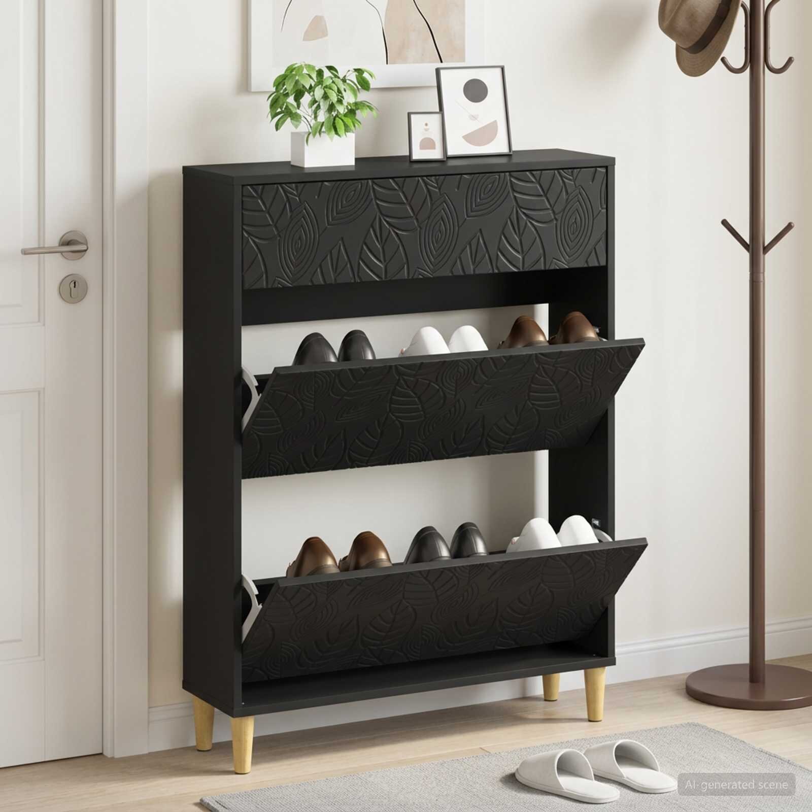 vidaXL Шкаф за обувки DELFT 78 x 24 x 103 см Инженерна дървесина Черно