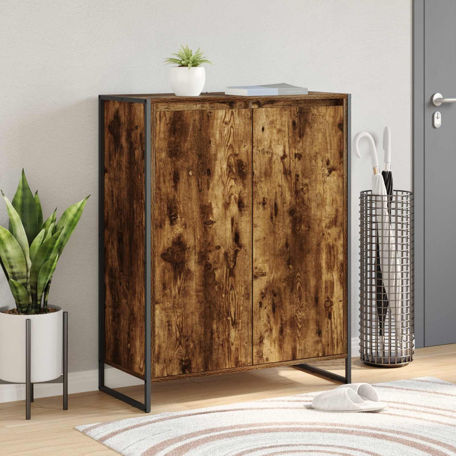 vidaXL Шкаф за обувки Димящ дъб 79 x 36 x 100 см Инженерна дървесина