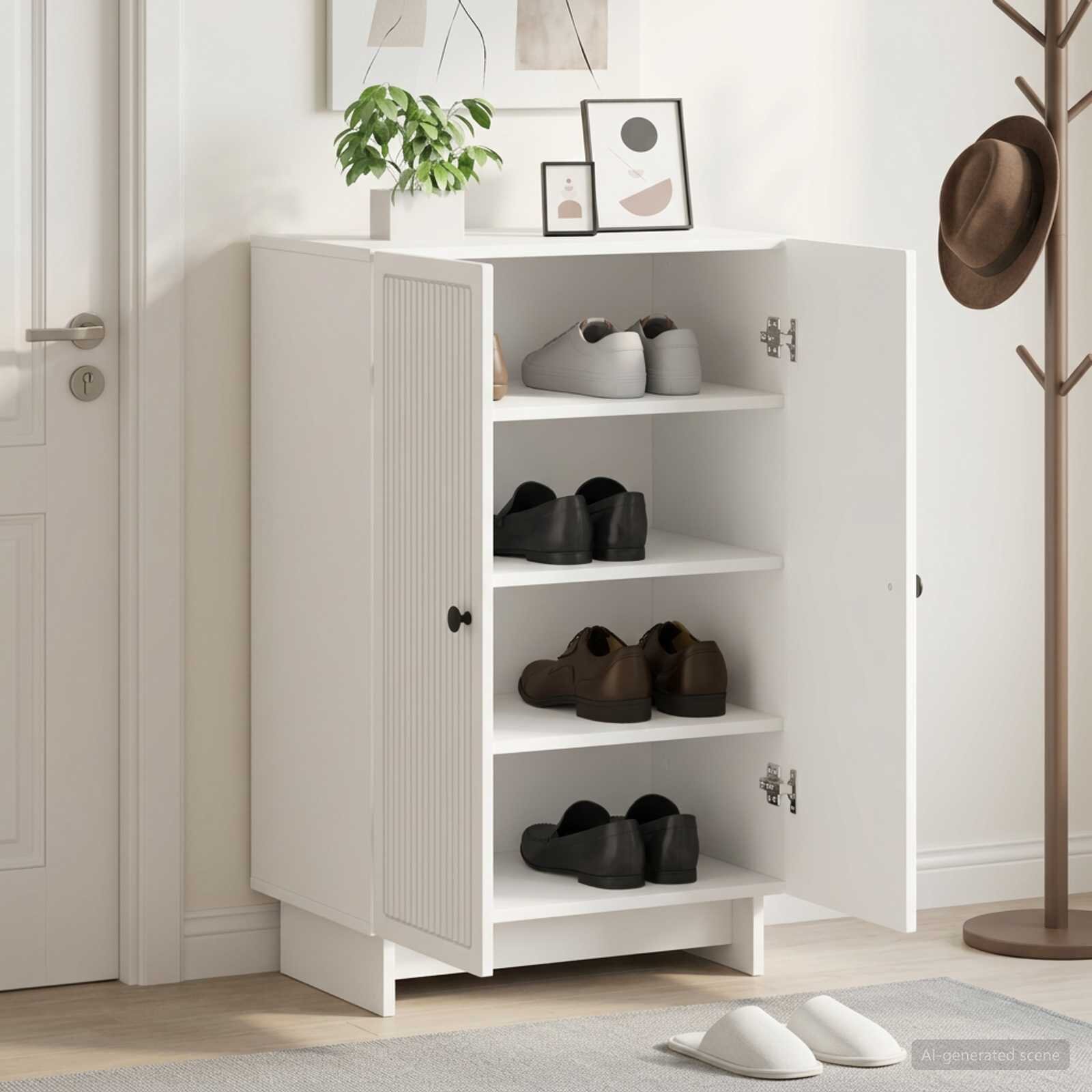 vidaXL Шкаф за обувки EDE 595 x 395 x 90 см Инженерна дървесина Бяло
