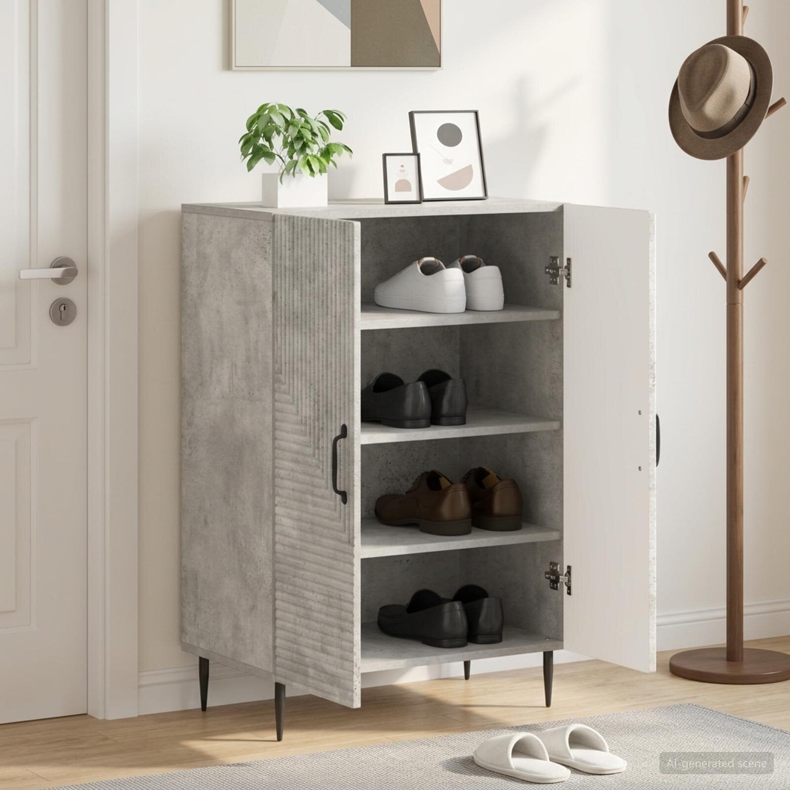 vidaXL Шкаф за обувки HAARLEM 595 x 395 x 895 см Бетонно сиво