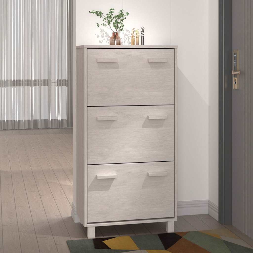 vidaXL Шкаф за обувки HAMAR бял 595x35x117 см бор масив