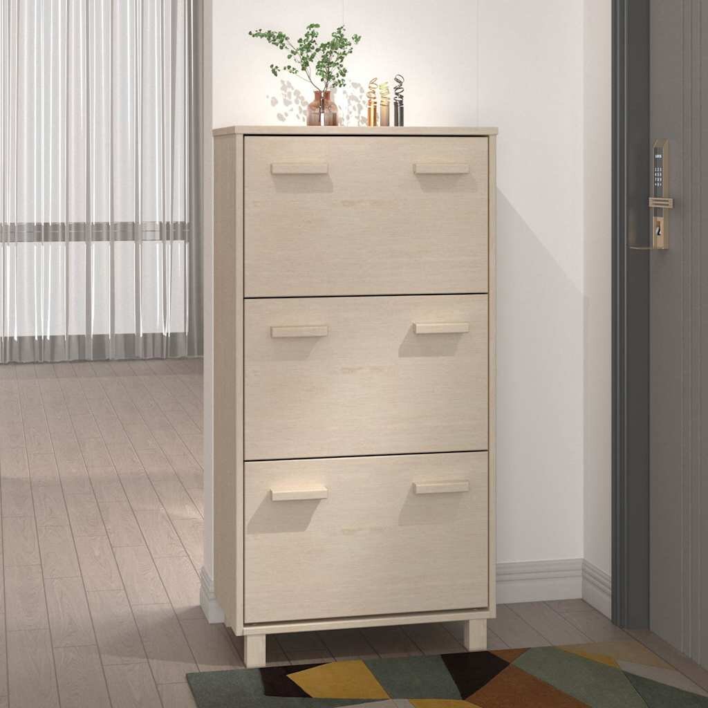 vidaXL Шкаф за обувки HAMAR меденокафяв 595x35x117 см бор масив
