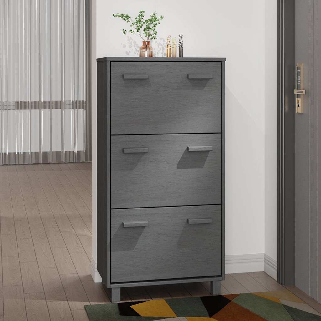 vidaXL Шкаф за обувки HAMAR тъмносив 595x35x117 см бор масив