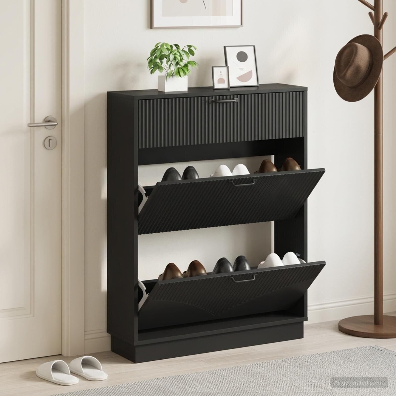 vidaXL Шкаф за обувки HOORN 78 x 24 x 100 см Инженерна дървесина Черно