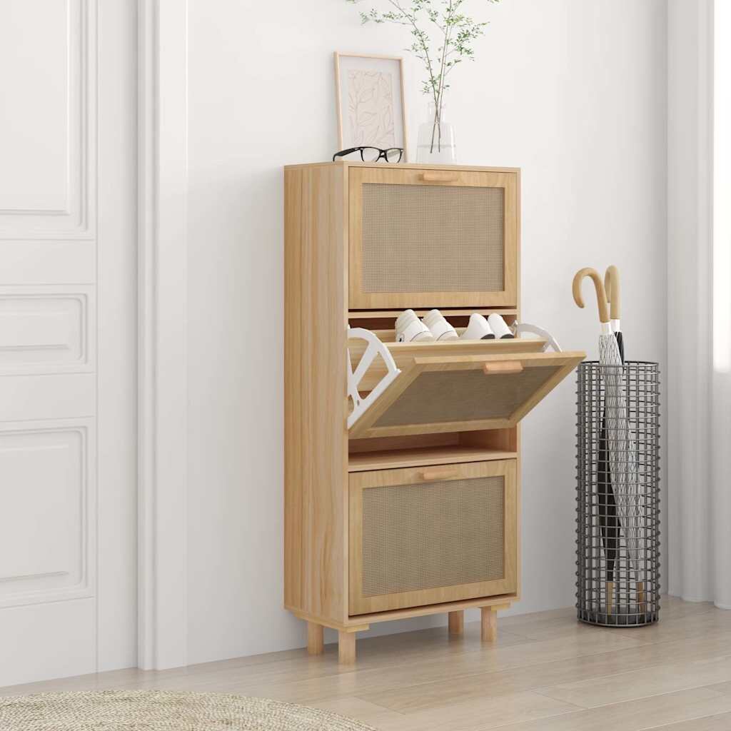 vidaXL Шкаф за обувки кафяв 52x25x115 см инженерно дърво и ратан