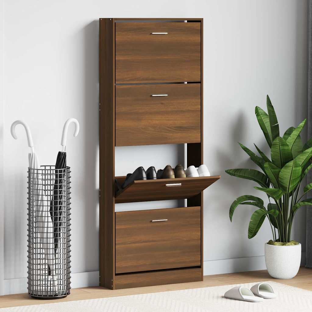vidaXL Шкаф за обувки кафяв дъб 59x17x150 см инженерно дърво