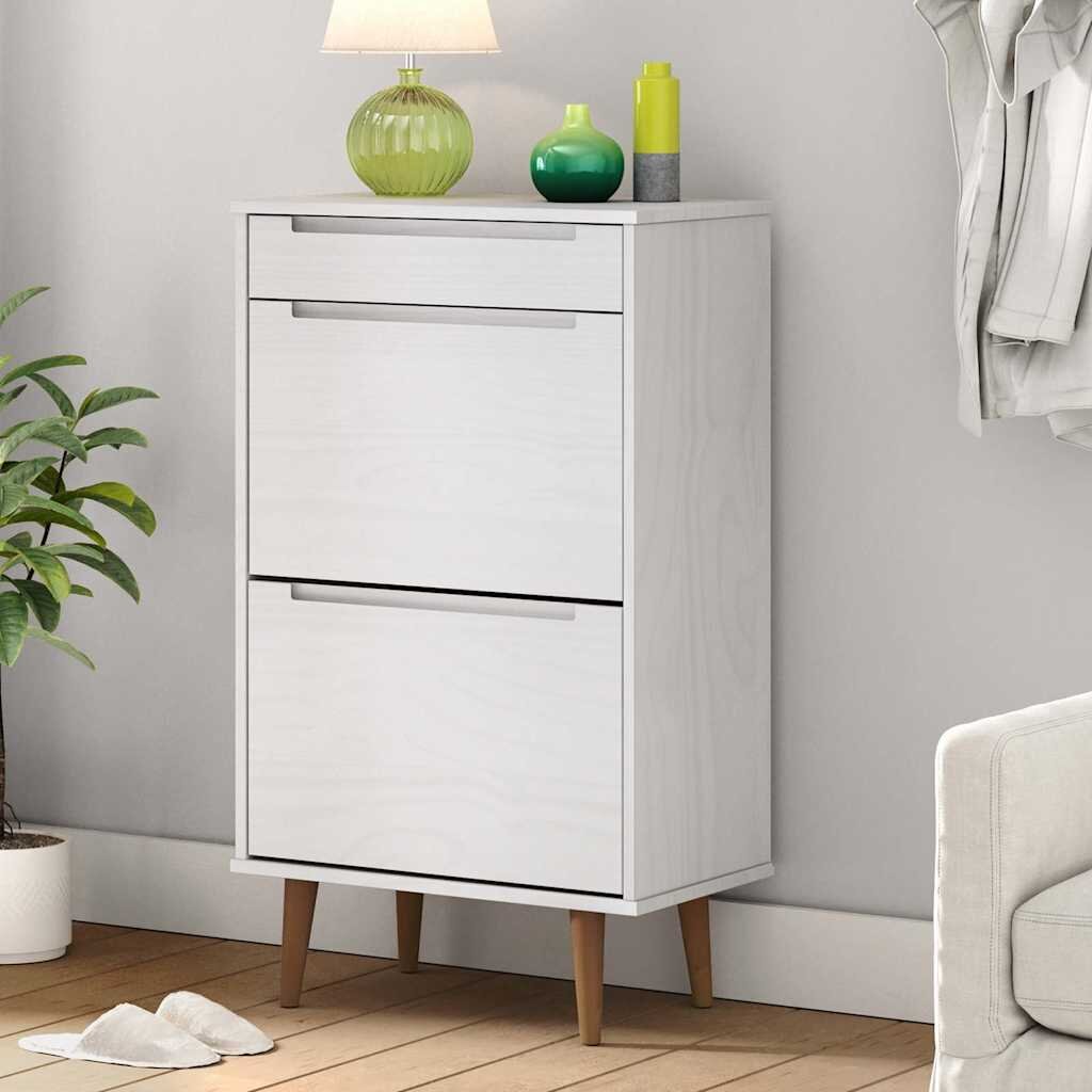 vidaXL Шкаф за обувки MOLDE бял 595x35x103 см бор масив