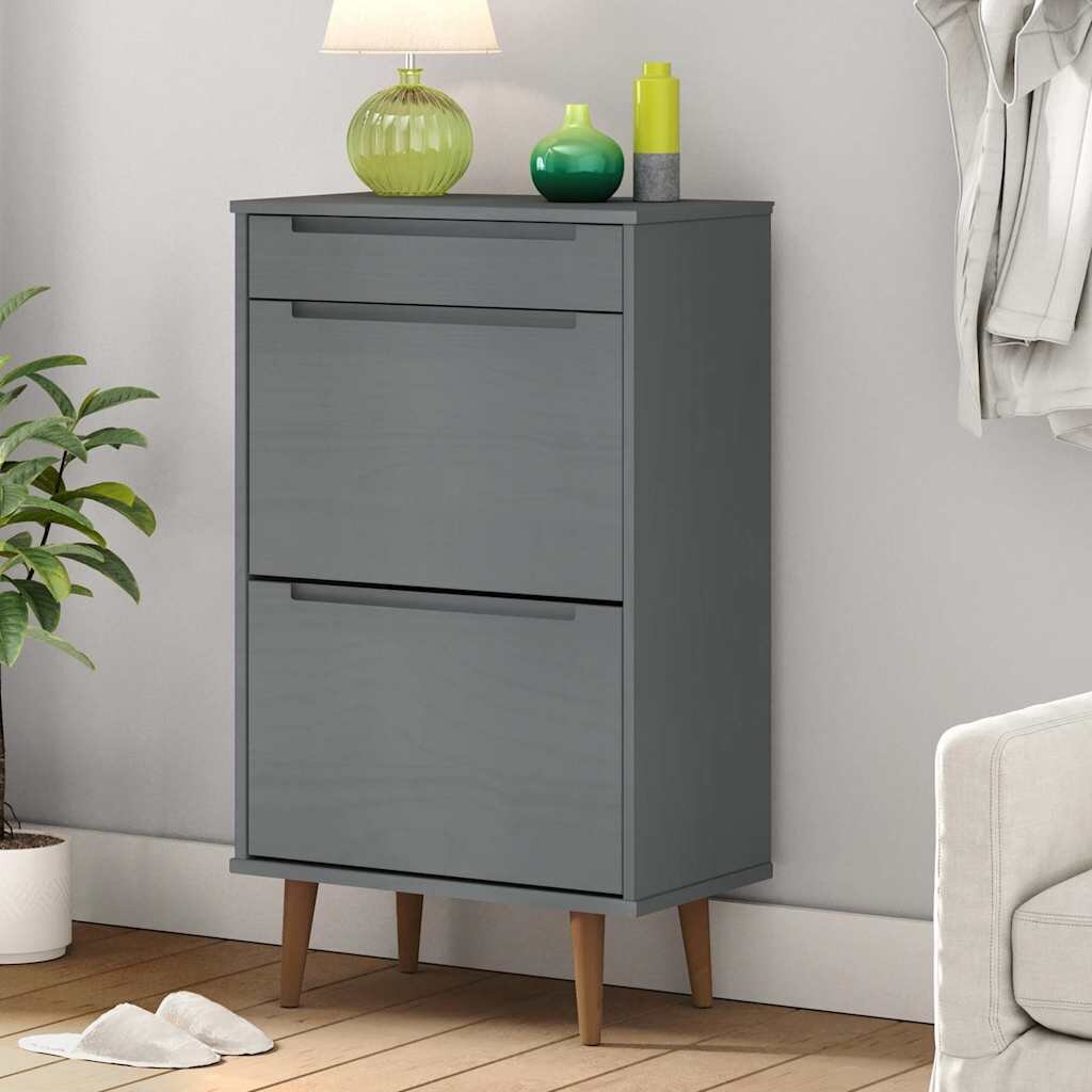 vidaXL Шкаф за обувки MOLDE сив 595x35x103 см бор масив